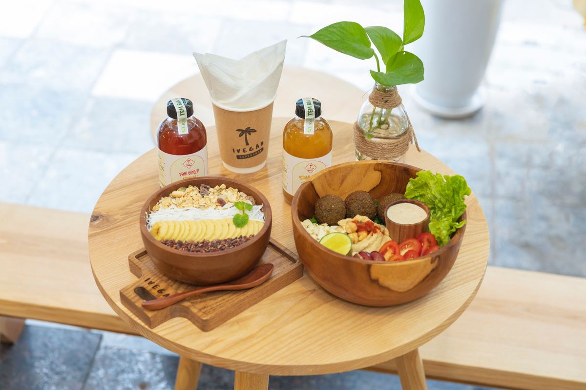 Illustrative stock photograph of a plant-based meal arranged for sharing